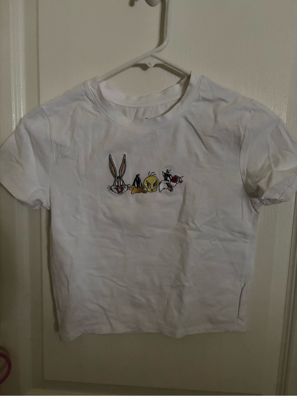 Warner Bros. White Tee with Looney Tunes Embroidered Faces